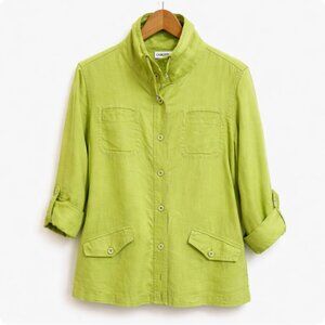 Vintage 100% Linen‎ Lime Green Utility Jacket, Chico's Size M